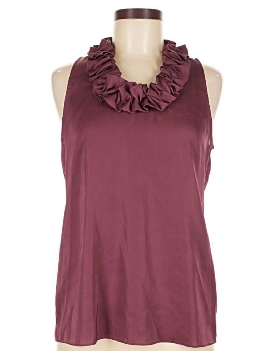 Ann Taylor Factory Sleeveless Ruffle-Trim Burgundy Top